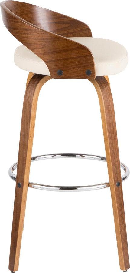 Lumisource Barstools - Grotto Mid-Century Modern Barstool in Walnut and Cream Faux Leather - Set of 2