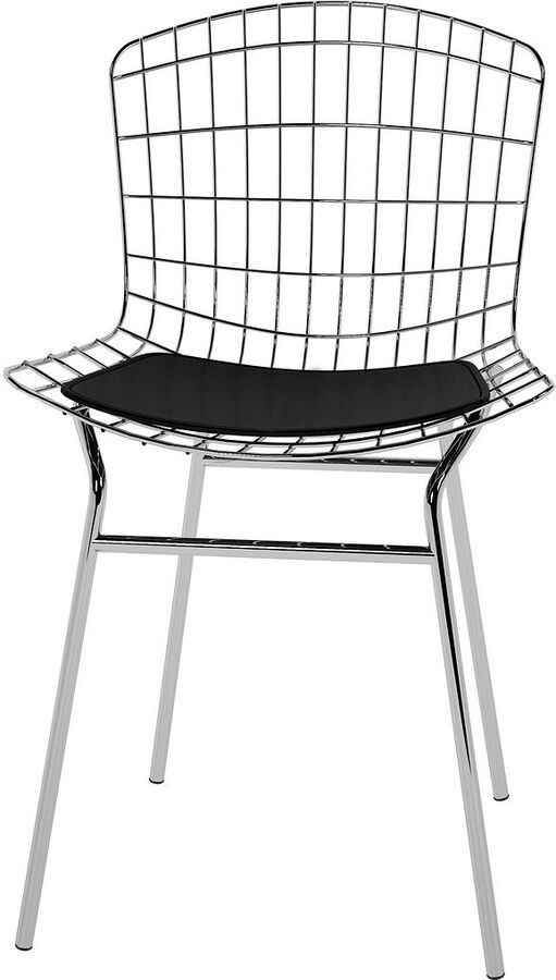 Manhattan Comfort Dining Chairs - 2-Piece Madeline Metal Chair with Seat Cushion in Silver and Black
