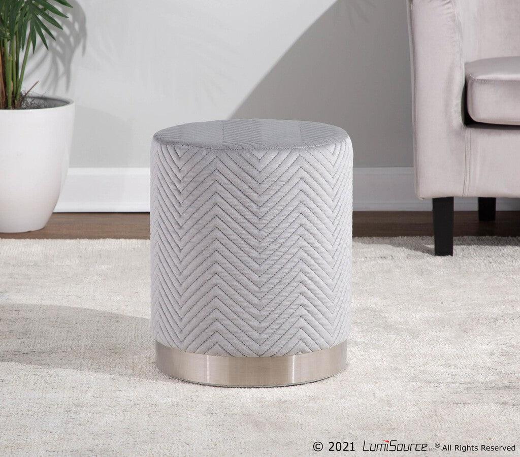 Lumisource Ottomans & Stools - Marla Contemporary/Glam Chevron Ottoman in Chrome and Silver Velvet