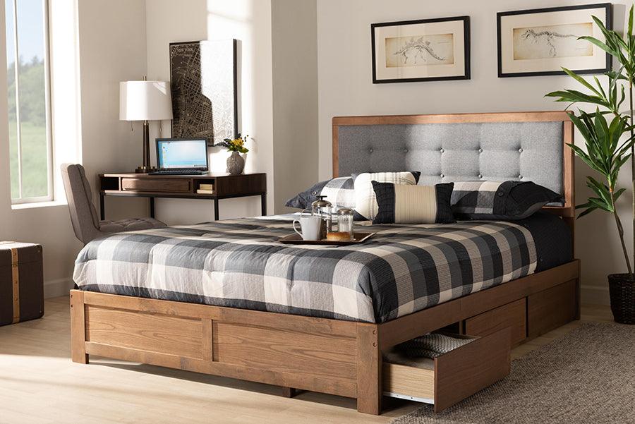 Wholesale Interiors Beds - Lene Queen Storage Bed Ash walnut & grey