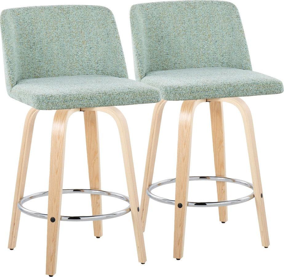 Lumisource Barstools - Toriano 26" Fixed Height Counter Stool With Swivel In Natural Wood & Light Green (Set of 2)
