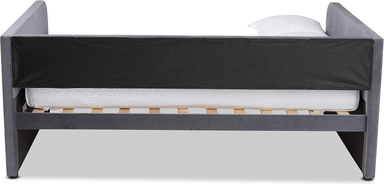 Wholesale Interiors Daybeds - Basanti Grey Velvet Fabric Upholstered Full Size 2-Drawer Daybed