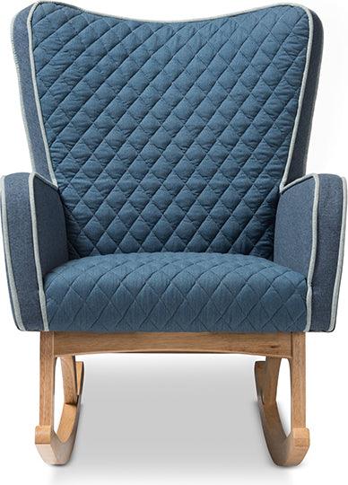 Wholesale Interiors Rocking Chairs - Zoelle Mid-Century Modern Blue Fabric Upholstered Natural Finished Rocking Chair