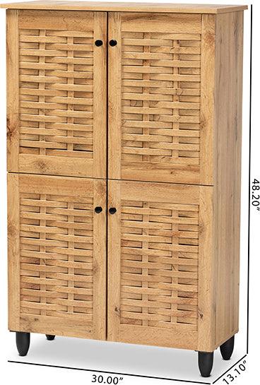 Wholesale Interiors Shoe Storage - Winda Modern and Contemporary Oak Brown Finished Wood 4-Door Shoe Storage Cabinet