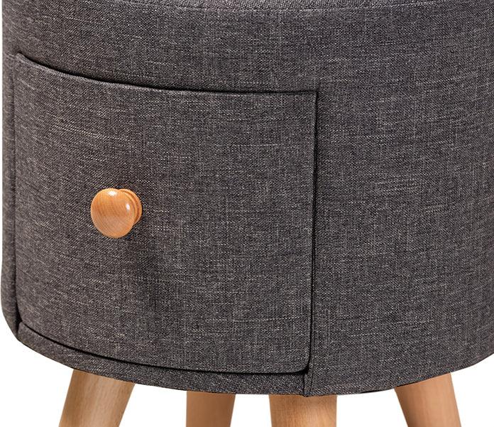 Wholesale Interiors Ottomans & Stools - Rocco Modern Transitional Dark Grey Fabric and Brown Wood 1-Drawer Ottoman Stool