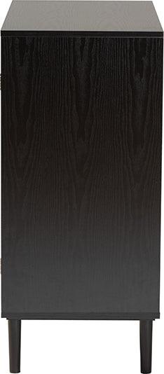 Wholesale Interiors Buffets & Cabinets - Maureen Mid-Century Modern Espresso Brown Wood And Rattan 2-Door Storage Cabinet