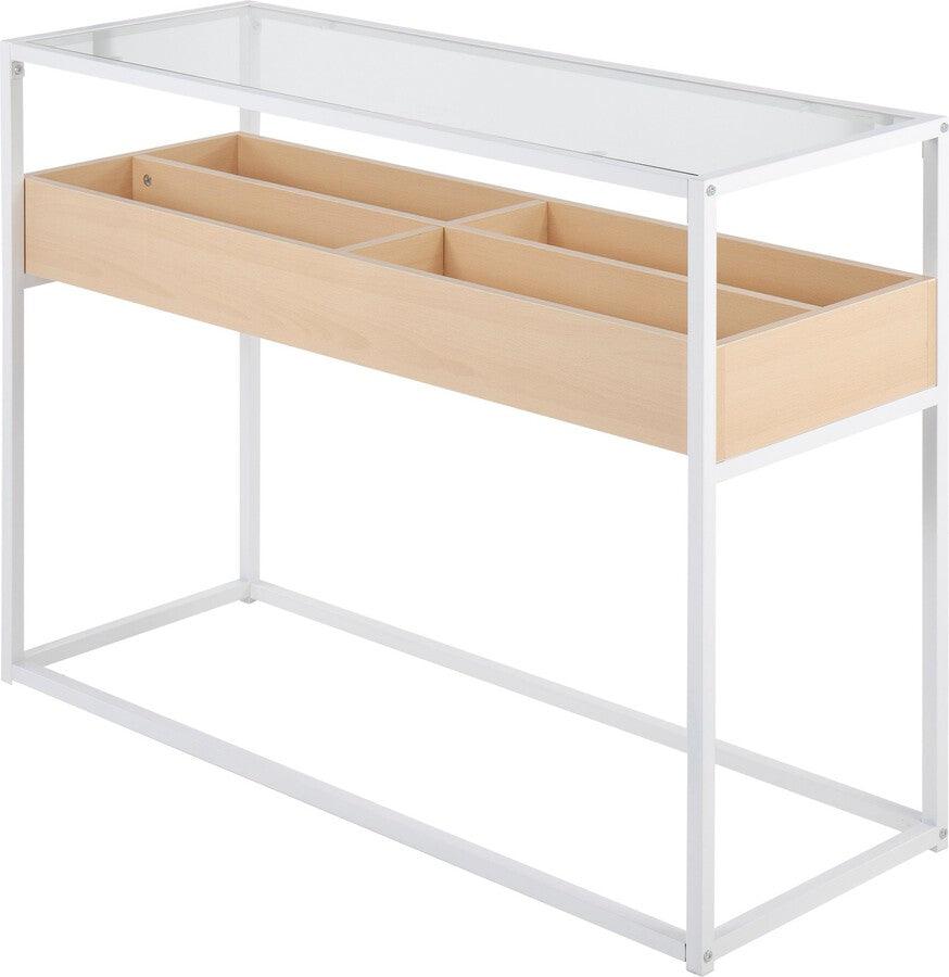 Lumisource Consoles - Display Contemporary Console Table In White Metal, Natural Wood, & Clear Glass