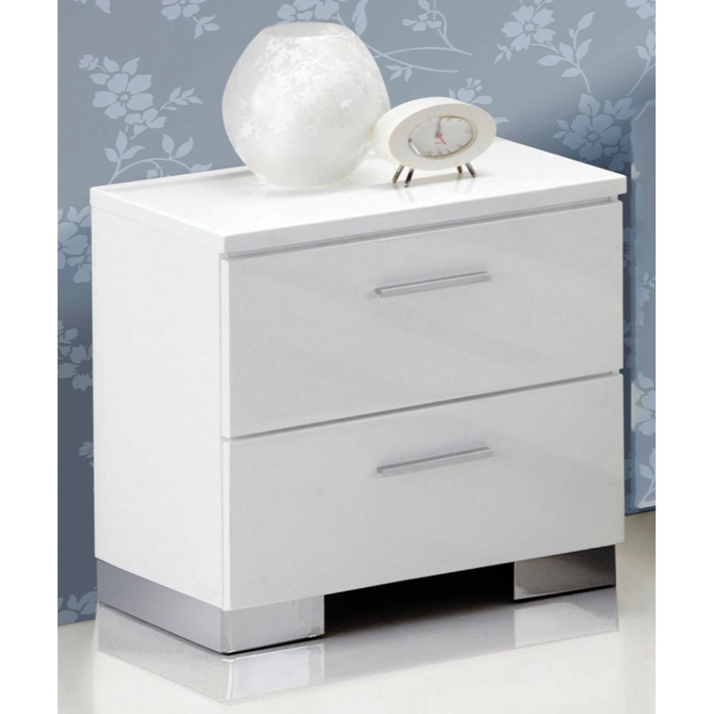 ACME Nightstands & Side Tables - ACME Lorimar Nightstand, White & Chrome Leg