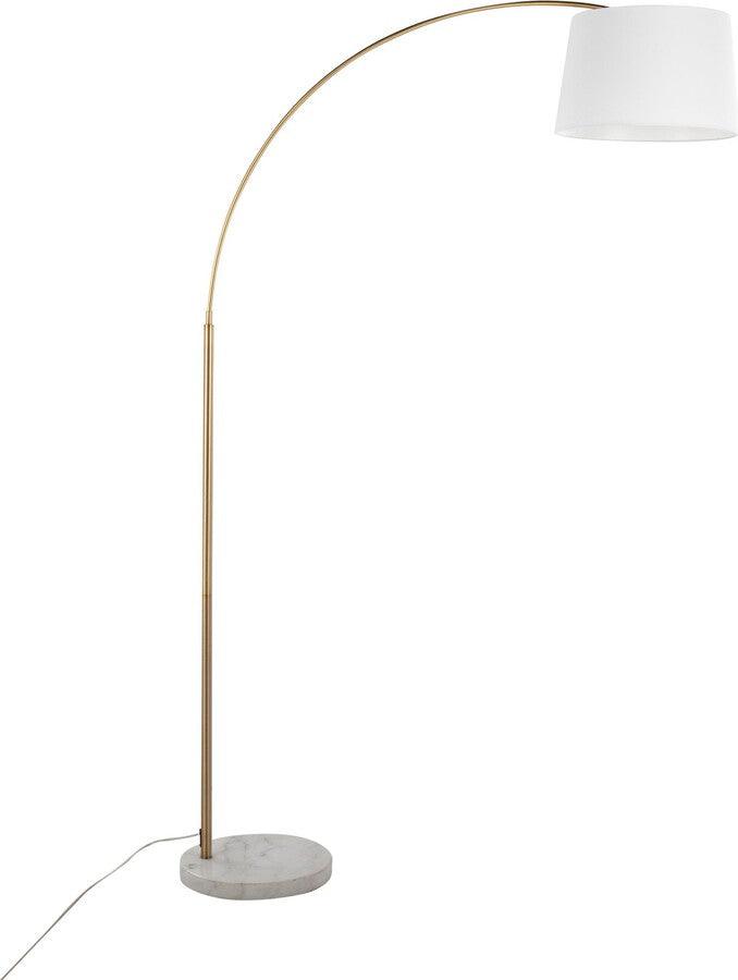 Lumisource Floor Lamps - March Contemporary Floor Lamp In White Marble & Antique Brass With White Linen Shade Metal