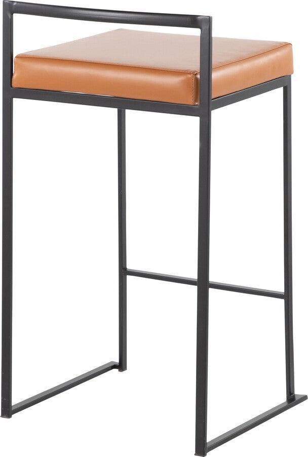 Lumisource Barstools - Fuji Contemporary Stackable Counter Stool in Black with Camel Faux Leather Cushion - Set of 2