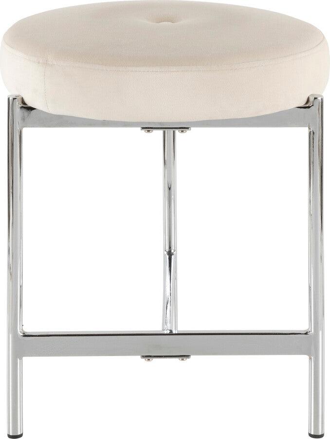 Lumisource Bedroom Vanity - Chloe Contemporary Vanity Stool in Chrome and White Velvet