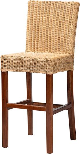 Wholesale Interiors Barstools - Racquel Modern Bohemian Natural Rattan And Mahogany Wood Bar Stool