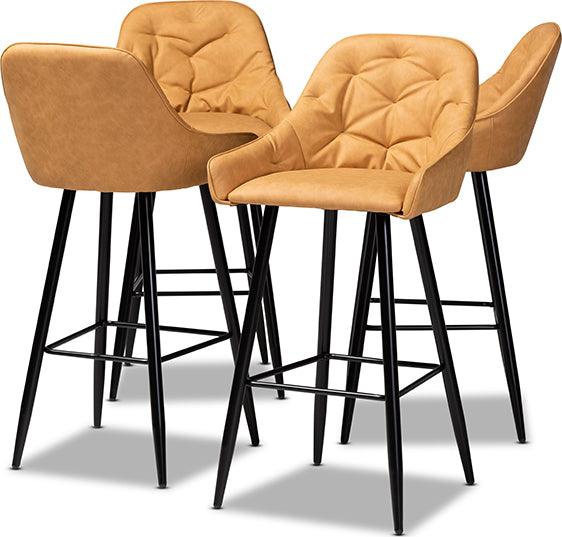 Wholesale Interiors Barstools - Catherine Modern and Tan Faux Leather Upholstered and Black Metal 4-Piece Bar Stool Set