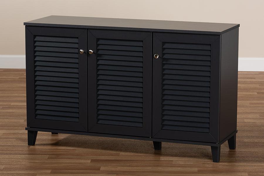 Wholesale Interiors Shoe Storage - Coolidge Modern and Contemporary Dark Grey Finished 8-Shelf Wood Shoe Storage Cabinet