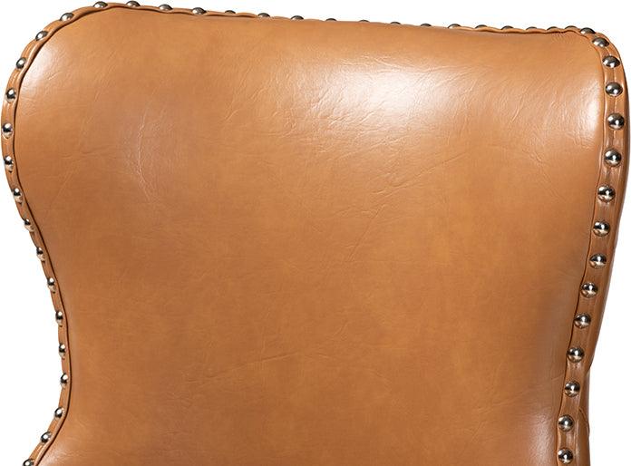 Wholesale Interiors Barstools - Gradisca Tan Faux Leather Upholstered and Walnut Brown Finished Wood 2-Piece Swivel Bar Stool Set