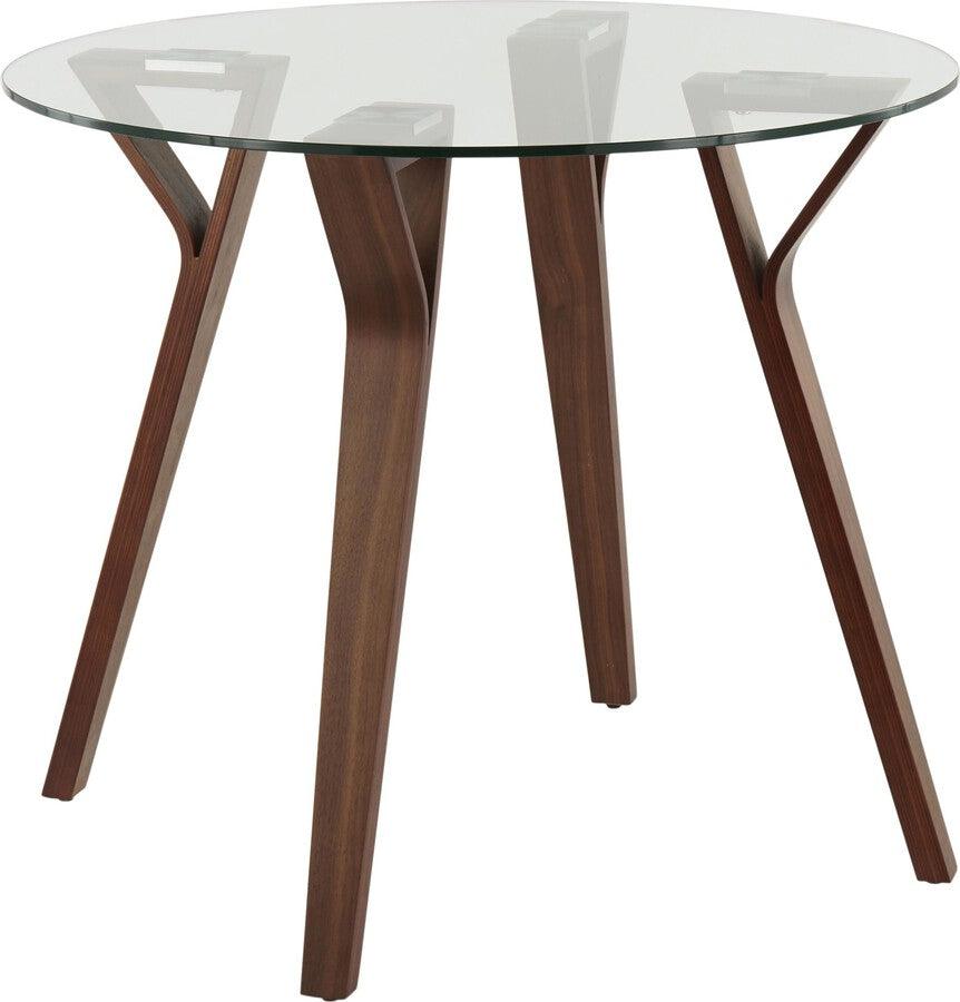 Lumisource Dining Tables - Folia Mid-Century Modern Round Dinette Table in Walnut Wood and Clear Glass