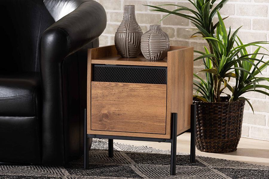 Wholesale Interiors Side & End Tables - Tasman Modern and Contemporary Natural Brown Finished Wood and Black Metal End Table