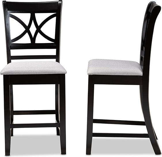 Wholesale Interiors Barstools - Chandler Grey Fabric Upholstered And Brown Finished Wood 2-Piece Counter Height Pub Chair Set