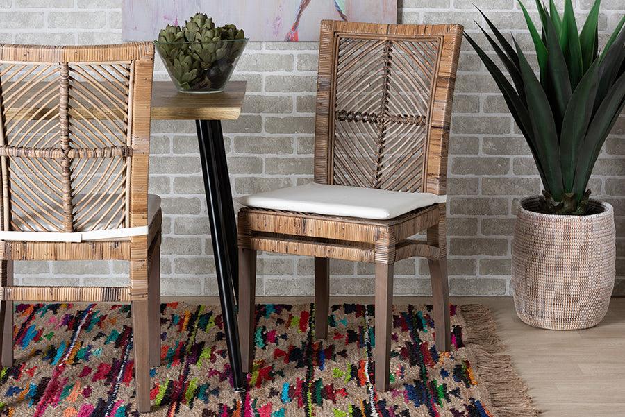 Wholesale Interiors Dining Chairs - Laluna Modern Bohemian Grey Natural Rattan and Mahogany Dining Chair with Cushion