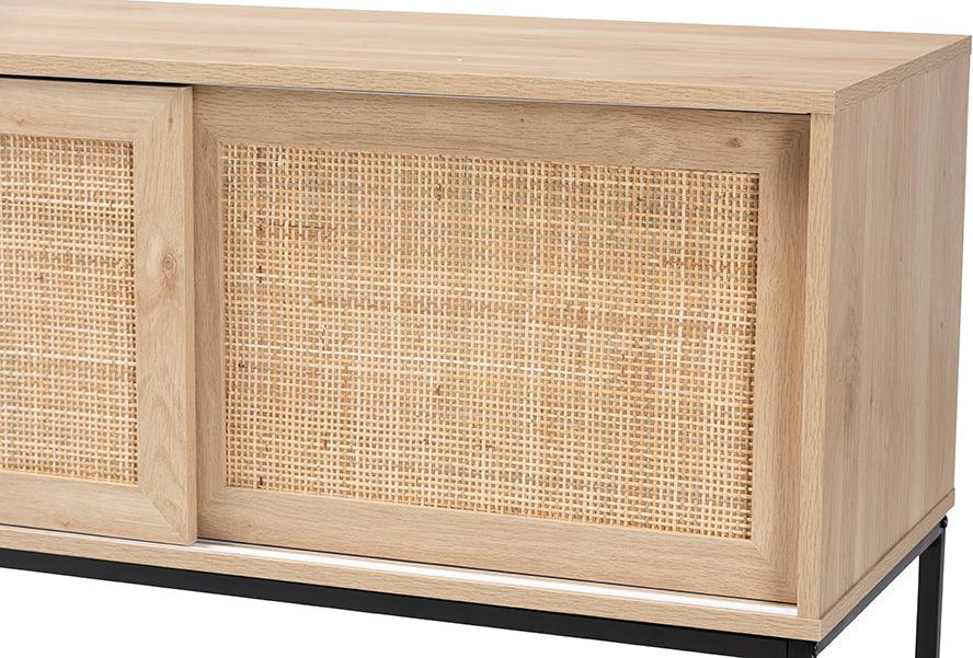 Wholesale Interiors Buffets & Cabinets - Amelia Mid-Century Modern Natural Brown Finished Wood and Natural Rattan Sideboard Buffet