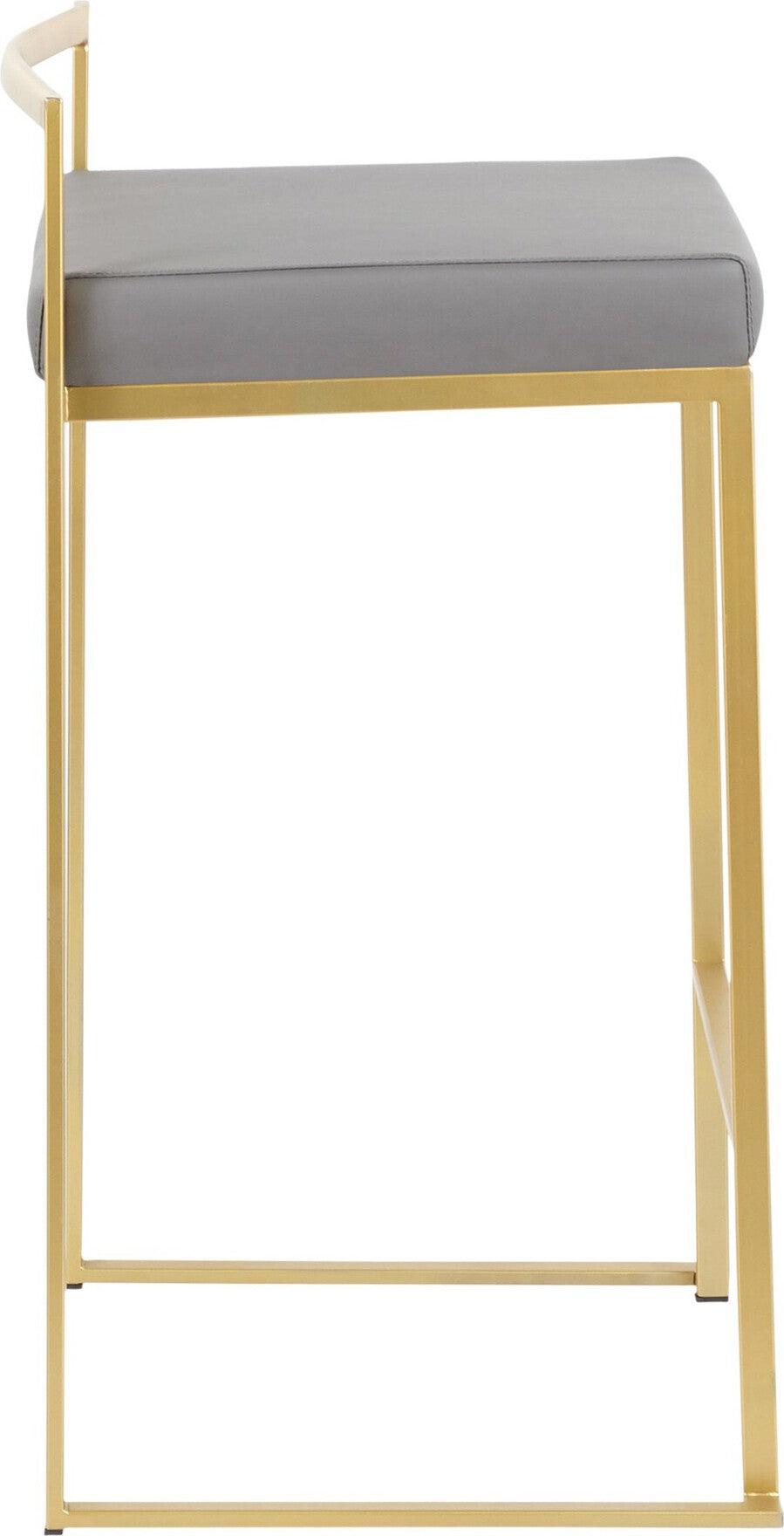 Lumisource Barstools - Fuji Stacker Counter Stool Gold & Gray (Set of 2)