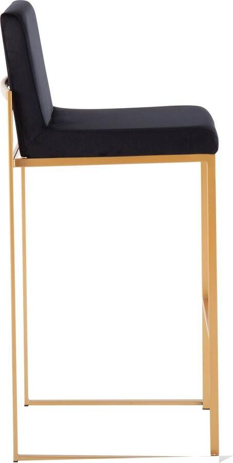 Lumisource Barstools - Fuji High Back Barstool In Gold Steel & Black Velvet (Set of 2)