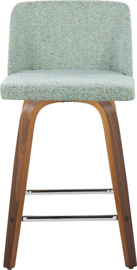 Lumisource Barstools - Toriano 24" Fixed Height Counter Stool In Walnut Wood Light Green (Set of 2)