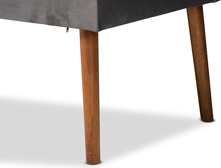 Wholesale Interiors Benches - Alvis Grey Velvet Upholstered and Walnut Brown Finished Wood 2-Piece Dining Nook Banquette Set