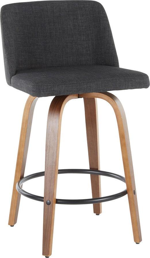 Lumisource Barstools - Toriano Century Modern Counter Stool Walnut and Charcoal Fabric - Set of 2