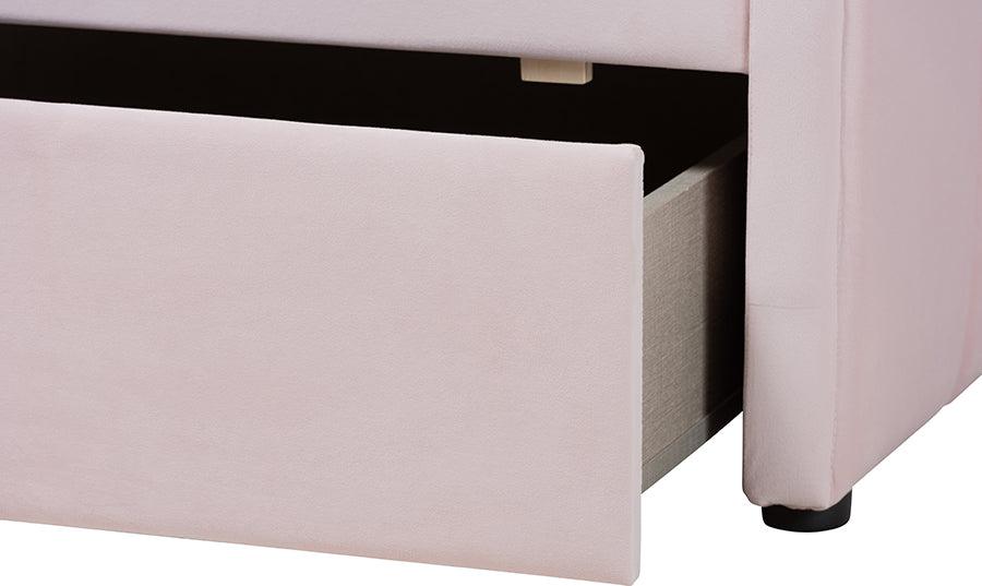 Wholesale Interiors Daybeds - Gulliver Modern and Contemporary Light Pink Velvet Fabric Upholstered 2-Drawer Daybed