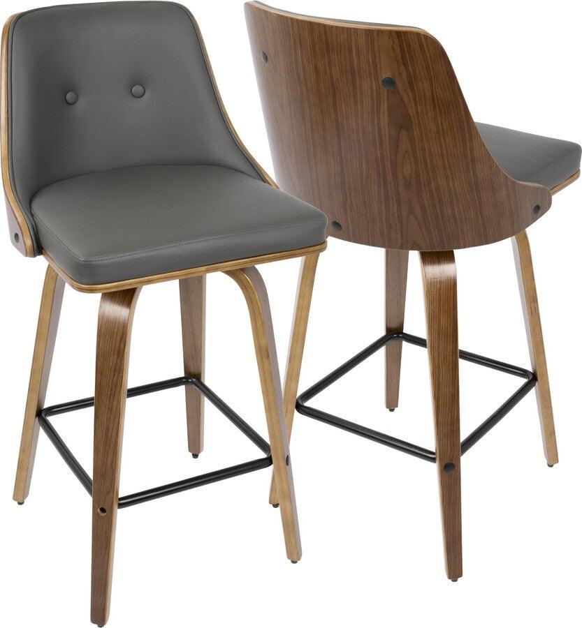 Lumisource Barstools - Gianna 26" Counter Stool In Walnut With Grey Faux Leather (Set of 2)