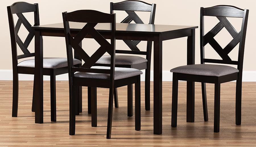 Wholesale Interiors Dining Sets - Ruth Contemporary Brown Finished and Grey Fabric Upholstered 5-Piece Dining Set