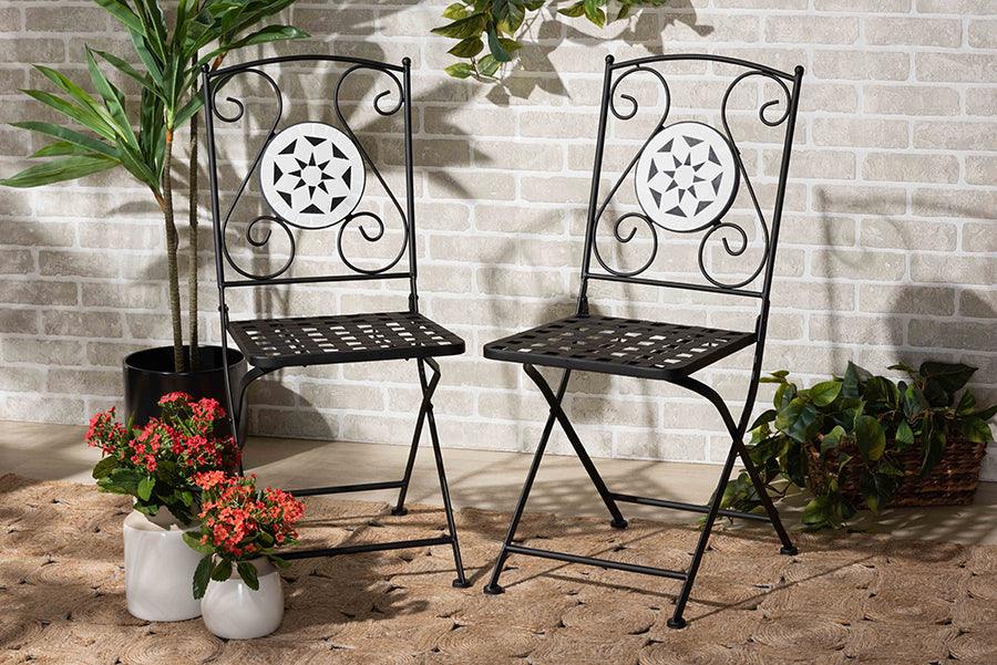 Wholesale Interiors Outdoor Dining Sets - Julius Black Finished Metal and Multi-Colored Glass 2-Piece Outdoor Dining Chair Set