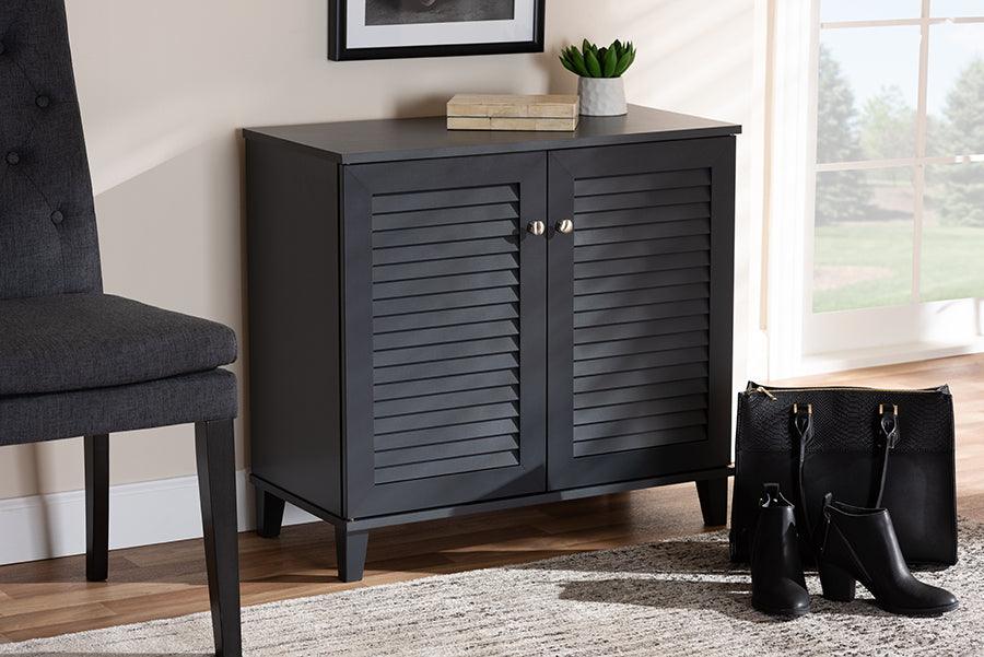 Wholesale Interiors Shoe Storage - Coolidge Modern and Contemporary Dark Grey Finished 4-Shelf Wood Shoe Storage Cabinet