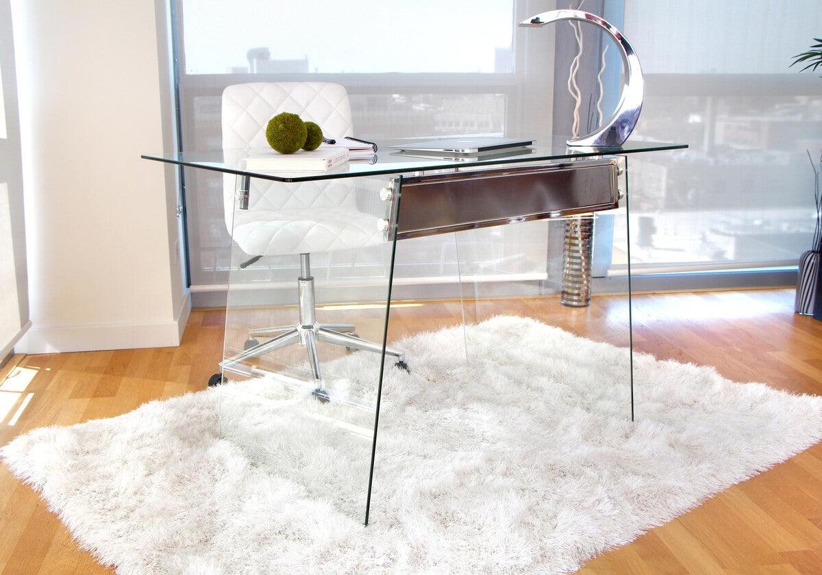 Lumisource Task Chairs - Caviar Contemporary Adjustable Office Chair in White Faux Leather