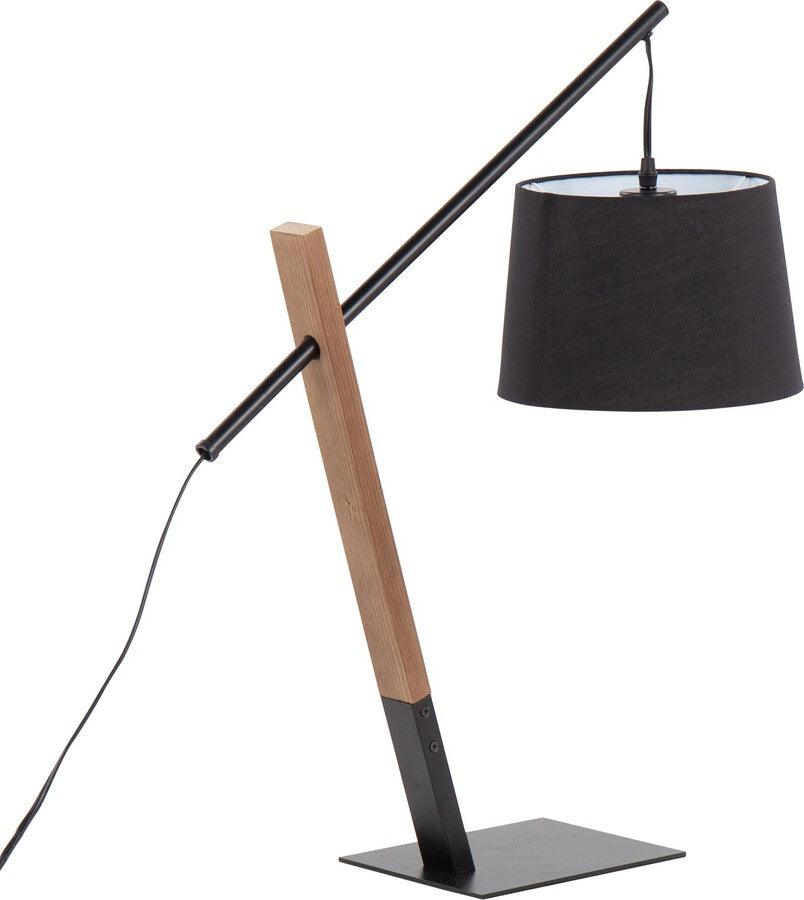 Lumisource Table Lamps - Archer Contemporary Table Lamp In Black Metal, Walnut Wood, & Black Linen Shade