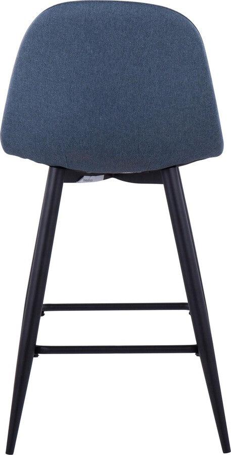 Lumisource Barstools - Pebble Counter Stool In Black Metal & Blue Fabric (Set of 2)