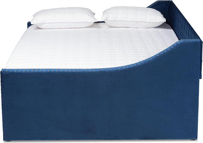 Wholesale Interiors Daybeds - Raphael Navy Blue Velvet Fabric Upholstered Full Size Daybed with Trundle