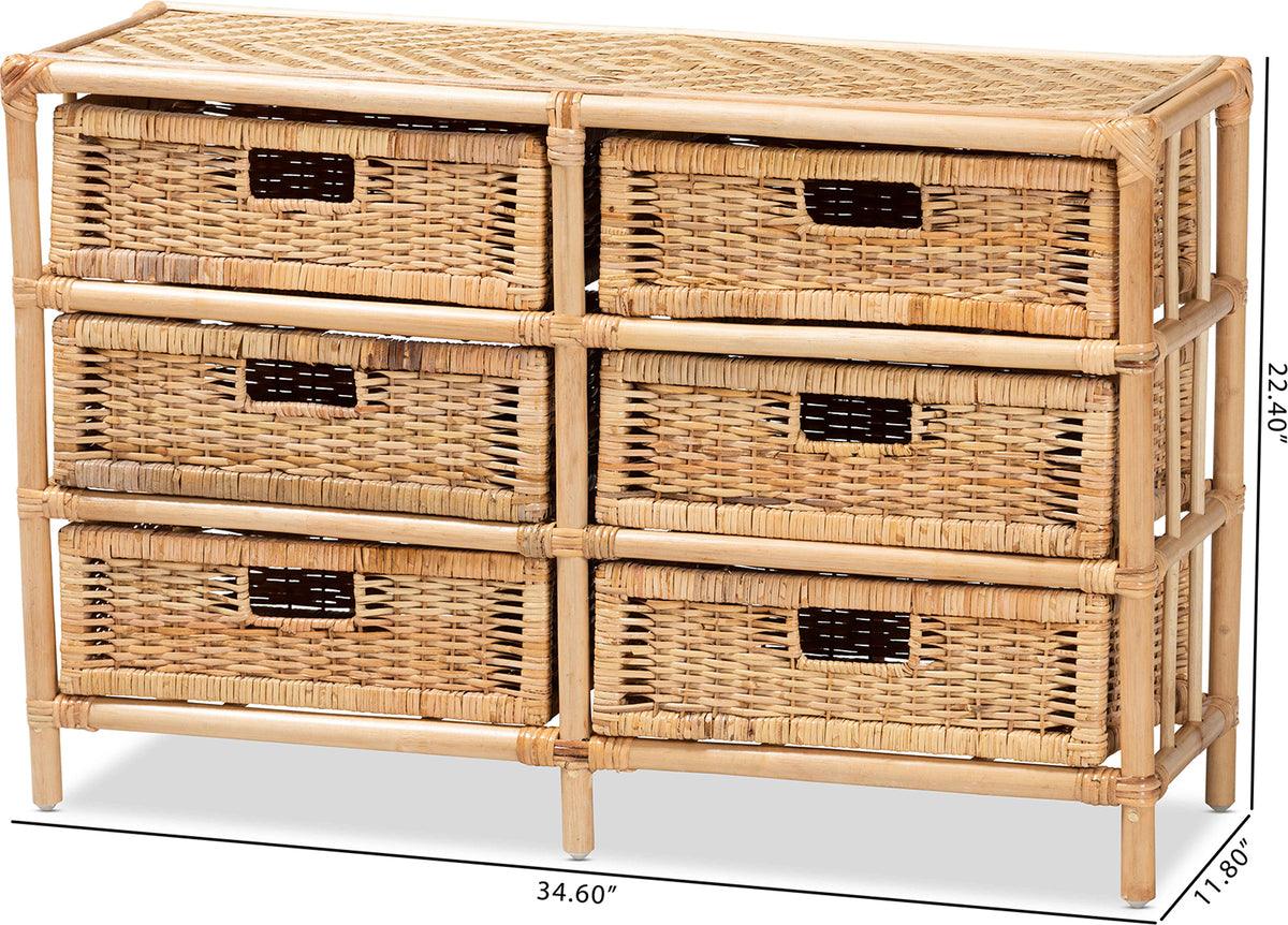 Wholesale Interiors Cabinets & Wardrobes - Dariana Modern Bohemian Natural Brown Rattan 6-Drawer Storage Cabinet