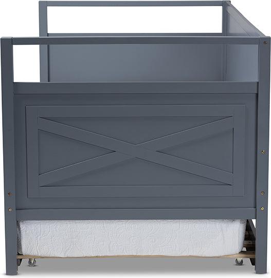Wholesale Interiors Daybeds - Cintia Cottage Farmhouse Grey Finished Wood Twin Size Daybed With Trundle