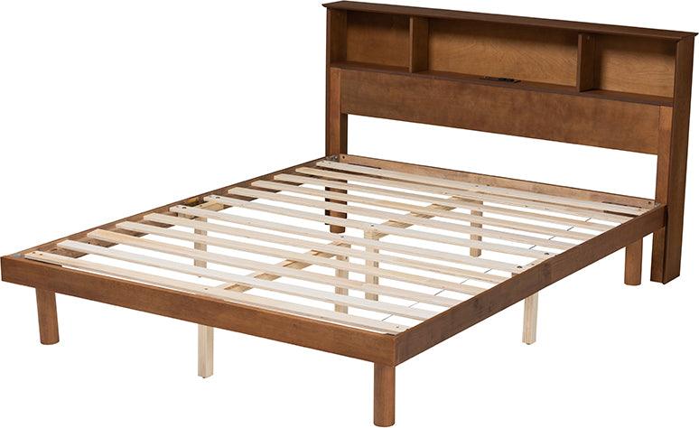 Wholesale Interiors Beds - Lochlan Mid-Century Modern Transitional Walnut Brown Finished Wood Queen Size Platform Bed
