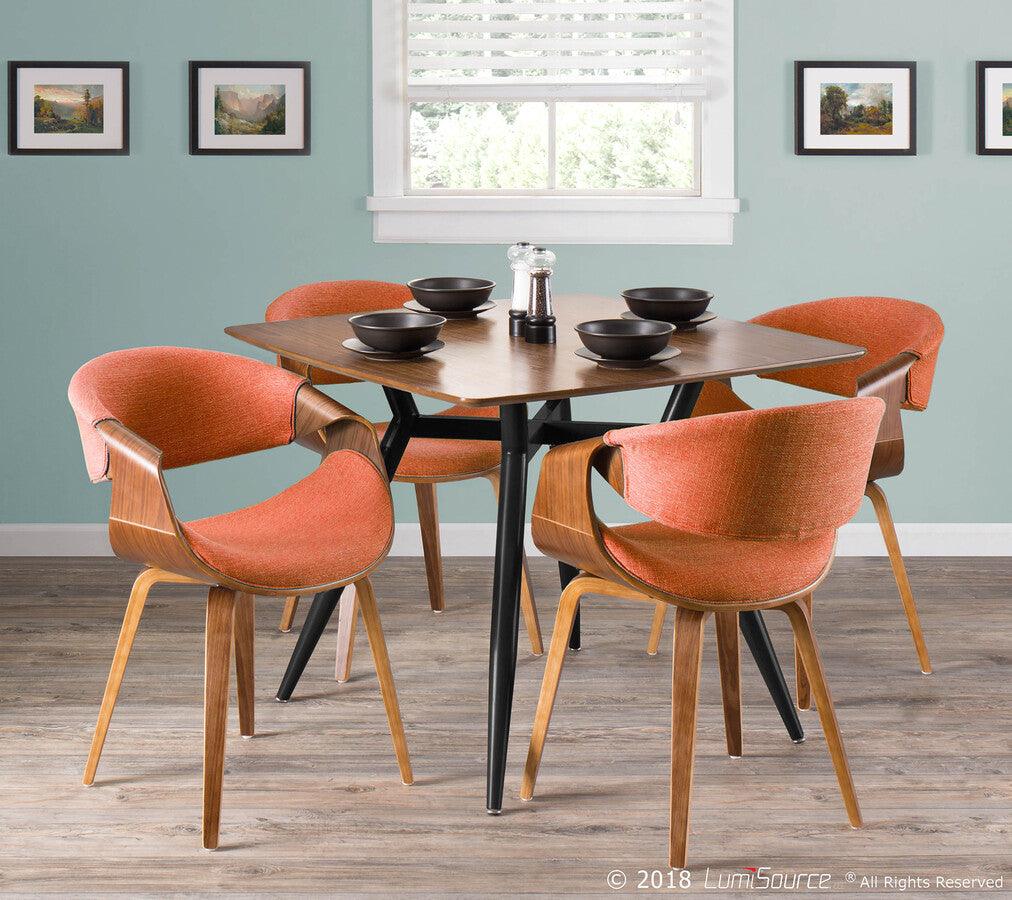 Lumisource Dining Chairs - Curvo Mid-Century Modern Dining/Accent Chair in Walnut and Orange Fabric