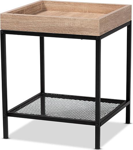 Wholesale Interiors Side & End Tables - Overton Modern Industrial Oak Brown Finished Wood and Black Metal End Table