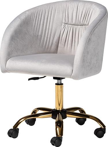 Wholesale Interiors Task Chairs - Ravenna Contemporary Glam and Luxe Grey Velvet Fabric and Gold Metal Swivel Office Chair