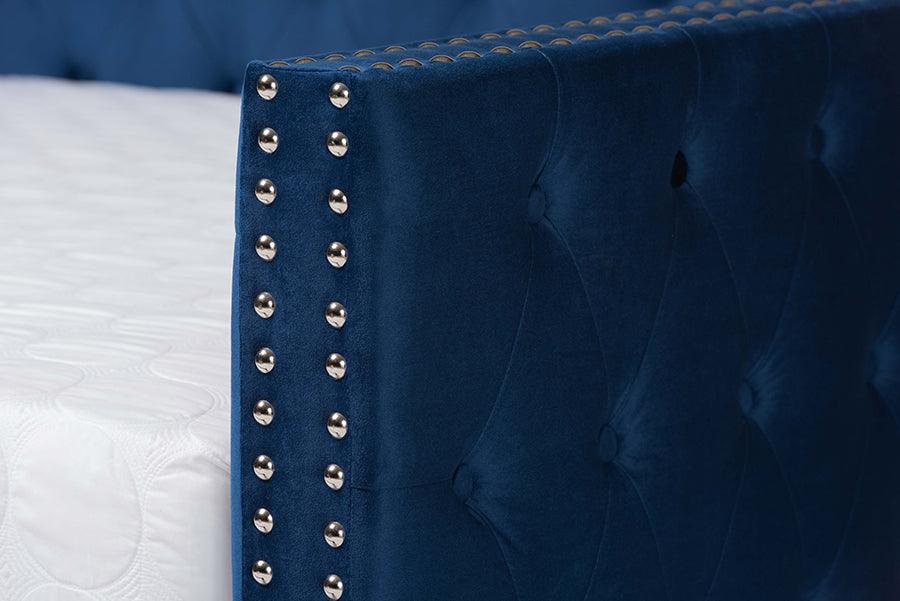 Wholesale Interiors Daybeds - Larkin Navy Blue Velvet Fabric Upholstered Full Size Daybed with Trundle
