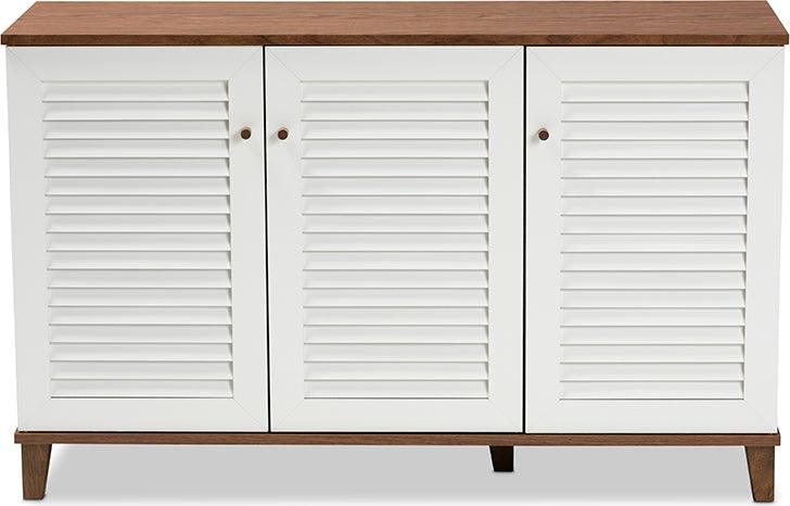 Wholesale Interiors Shoe Storage - Coolidge Modern and Contemporary Walnut Finished 8-Shelf Wood Shoe Storage Cabinet