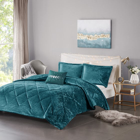 Velvet Comforter Set Teal Cal King