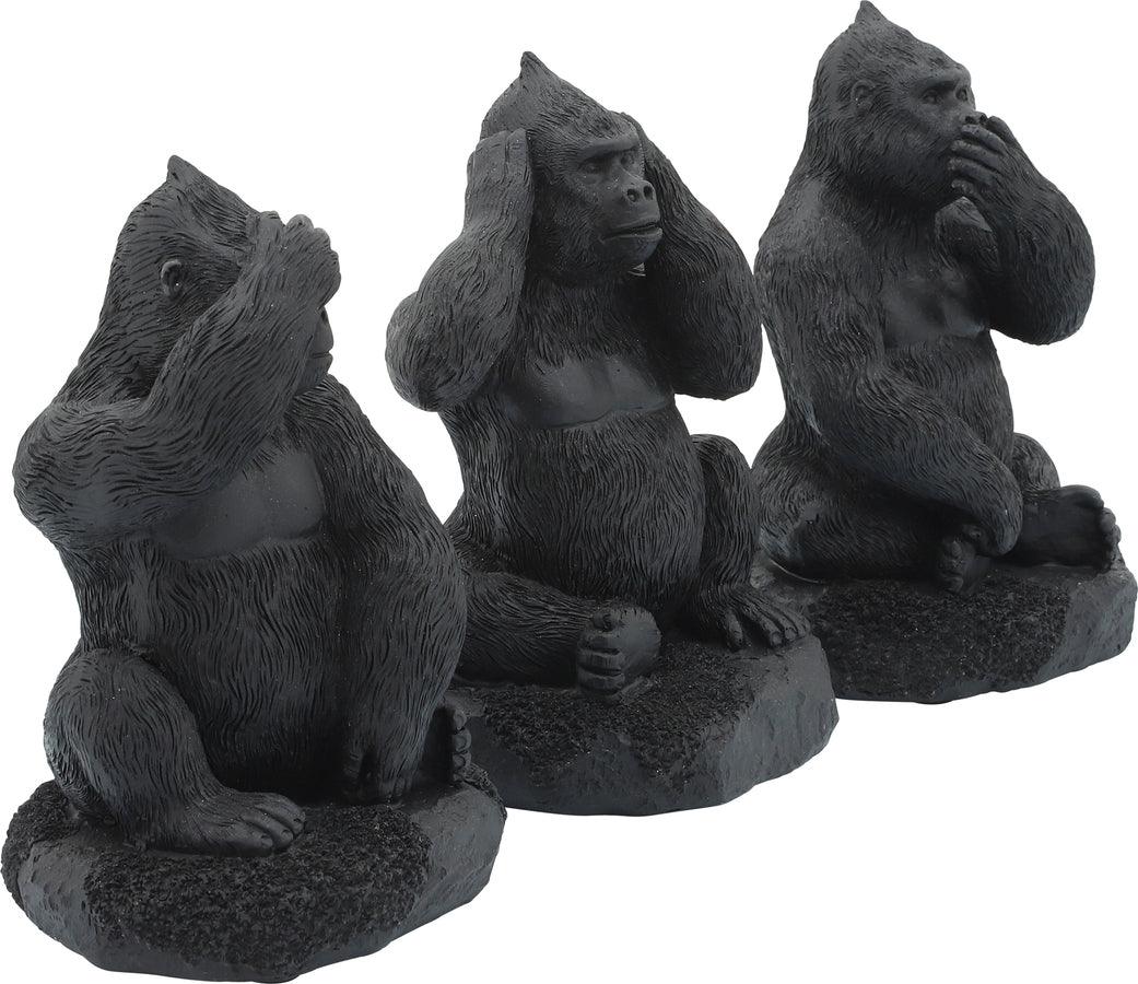 Sagebrook Home Decorative Objects - Resin, S/3 Hear, Speak, See No Evil Gorilla, Black
