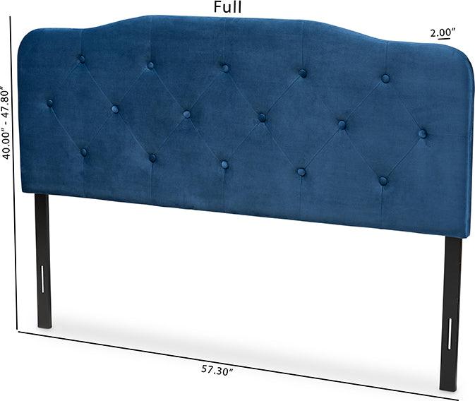 Wholesale Interiors Headboards - Gregory Navy Blue Velvet Fabric Upholstered Queen Size Headboard
