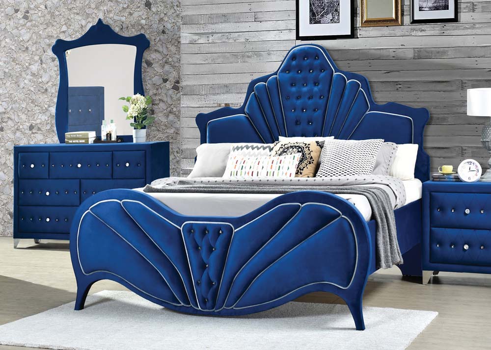 ACME Furniture Beds - ACME Dante Eastern King Bed, Blue Velvet